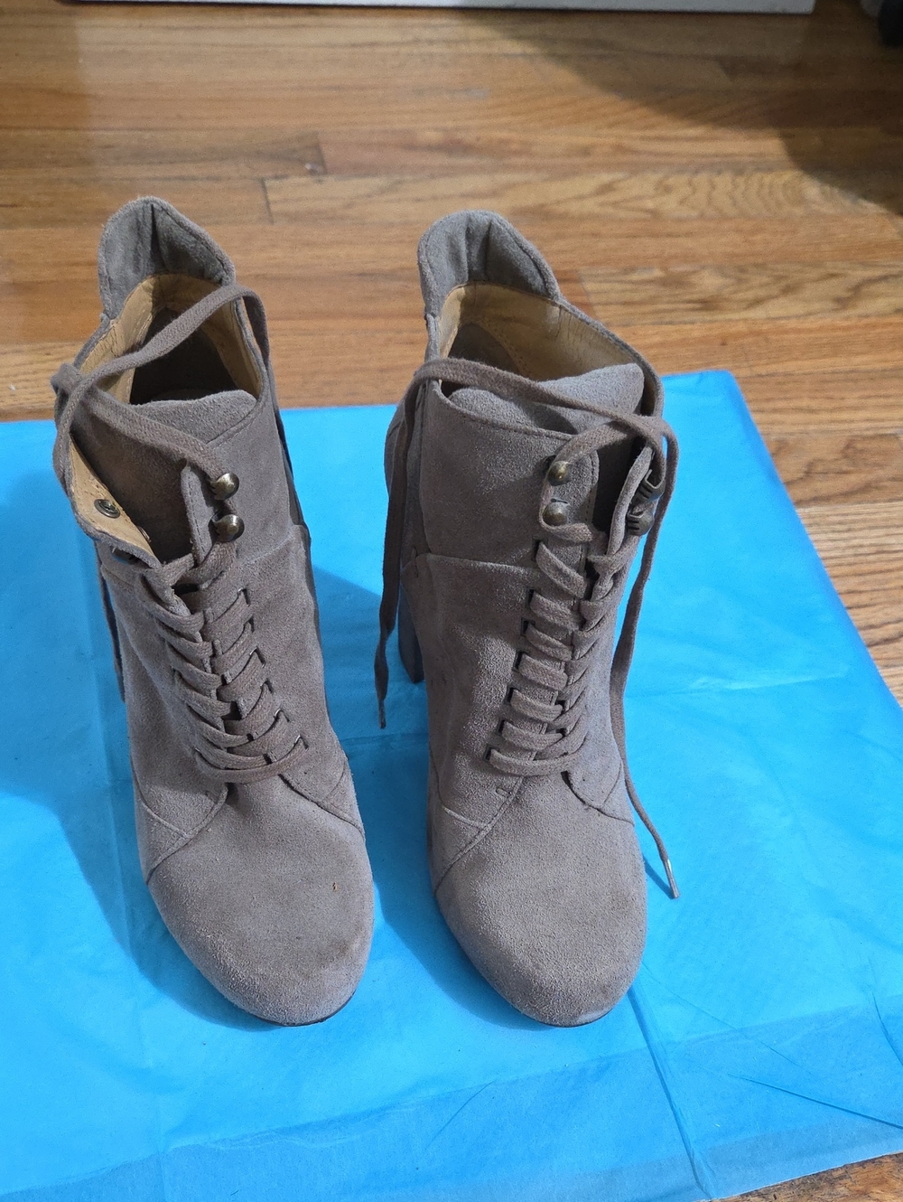 Nine West Taupe Suede Lace-Up Ankle Boots